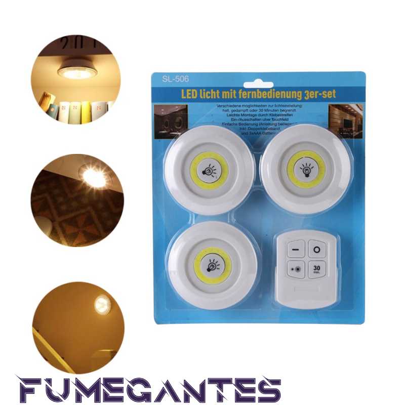 Kit 3 Lâmpada Luminária Led Spot - Sem fio c/ controle remoto